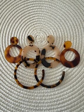 Tortoise Shell Acrylic Earrings | Hoop & Geometric Dangle Earrings (set of 3)